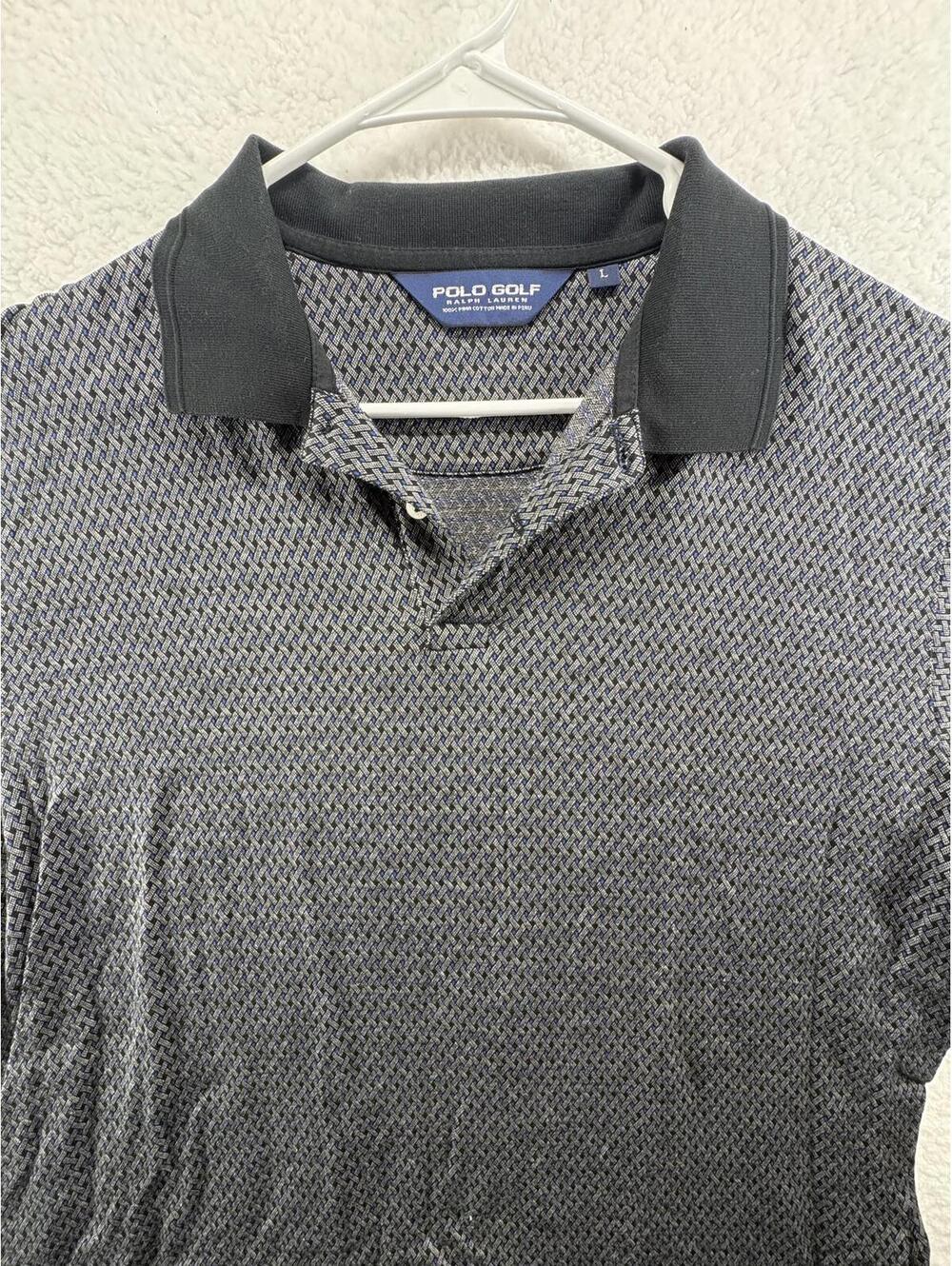 Ralph Lauren Polo Golf Shirt Geometric Black Blue Pattern 100% Pima Cotton Large